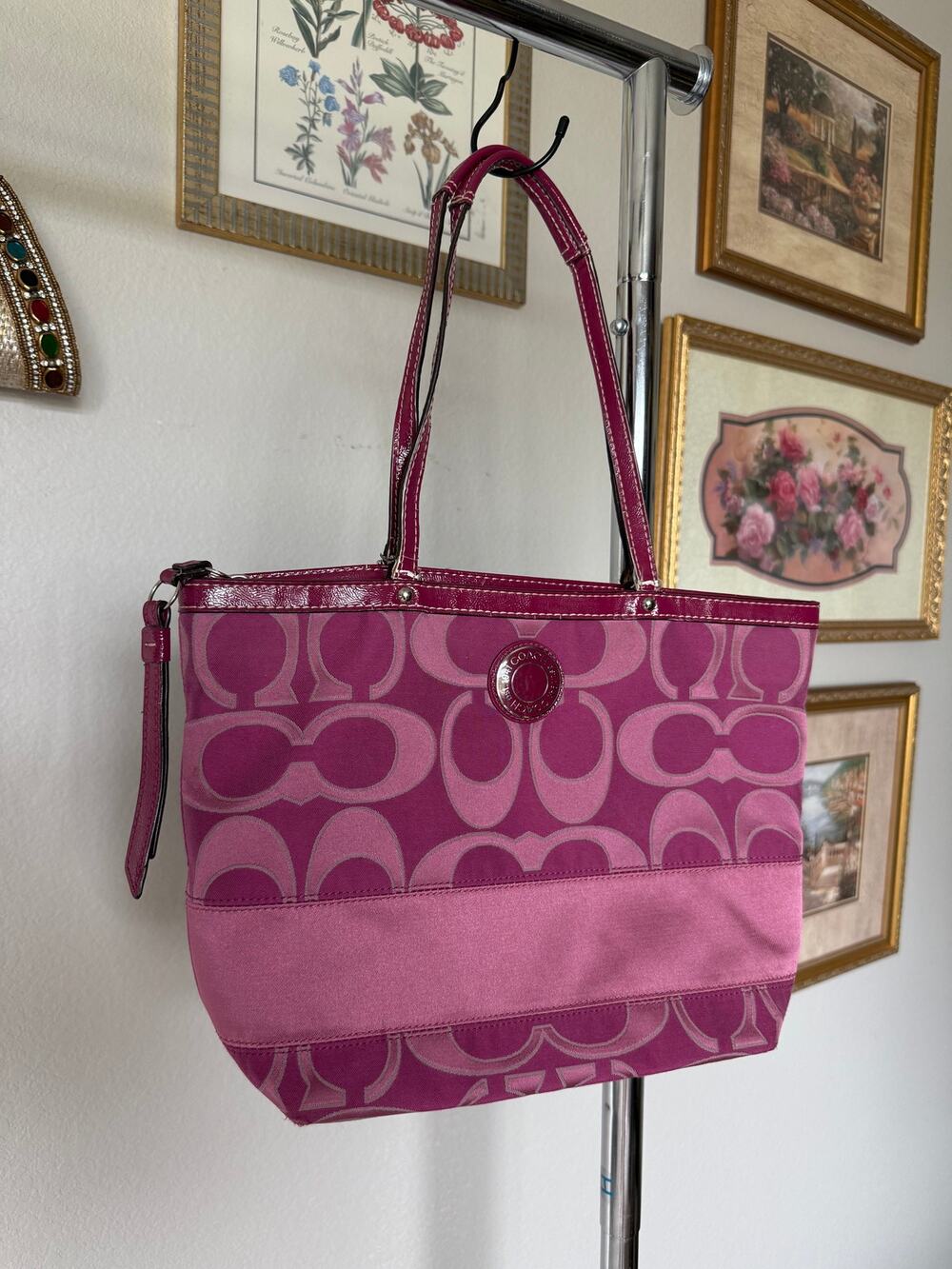 Coach Pink Signature Canvas Tote